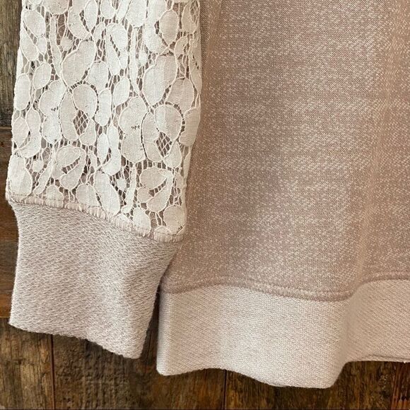 Philosophy S Tan Lace Shoulder Sleeves Casual Weekend Sweatshirt - Picture 4 of 13